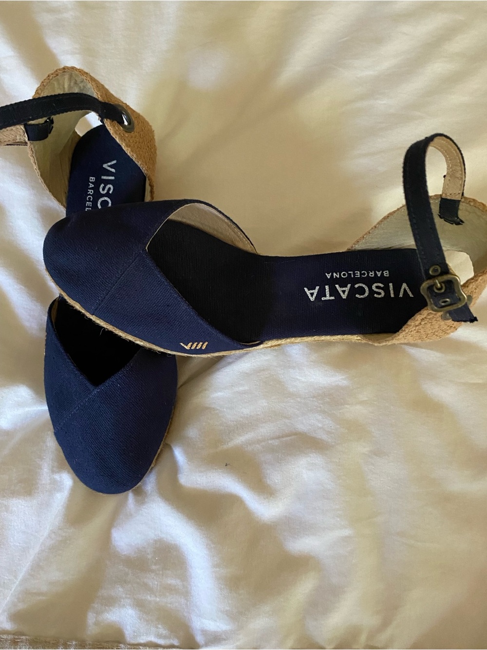 Viscata Barcelona Handmade Pubol Espadrille Wedge Sandals Ankle Strap Navy size8 - Picture 11 of 16